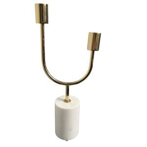 Candelabra Solid White Marble with Gold-Tone 2 Taper Holders